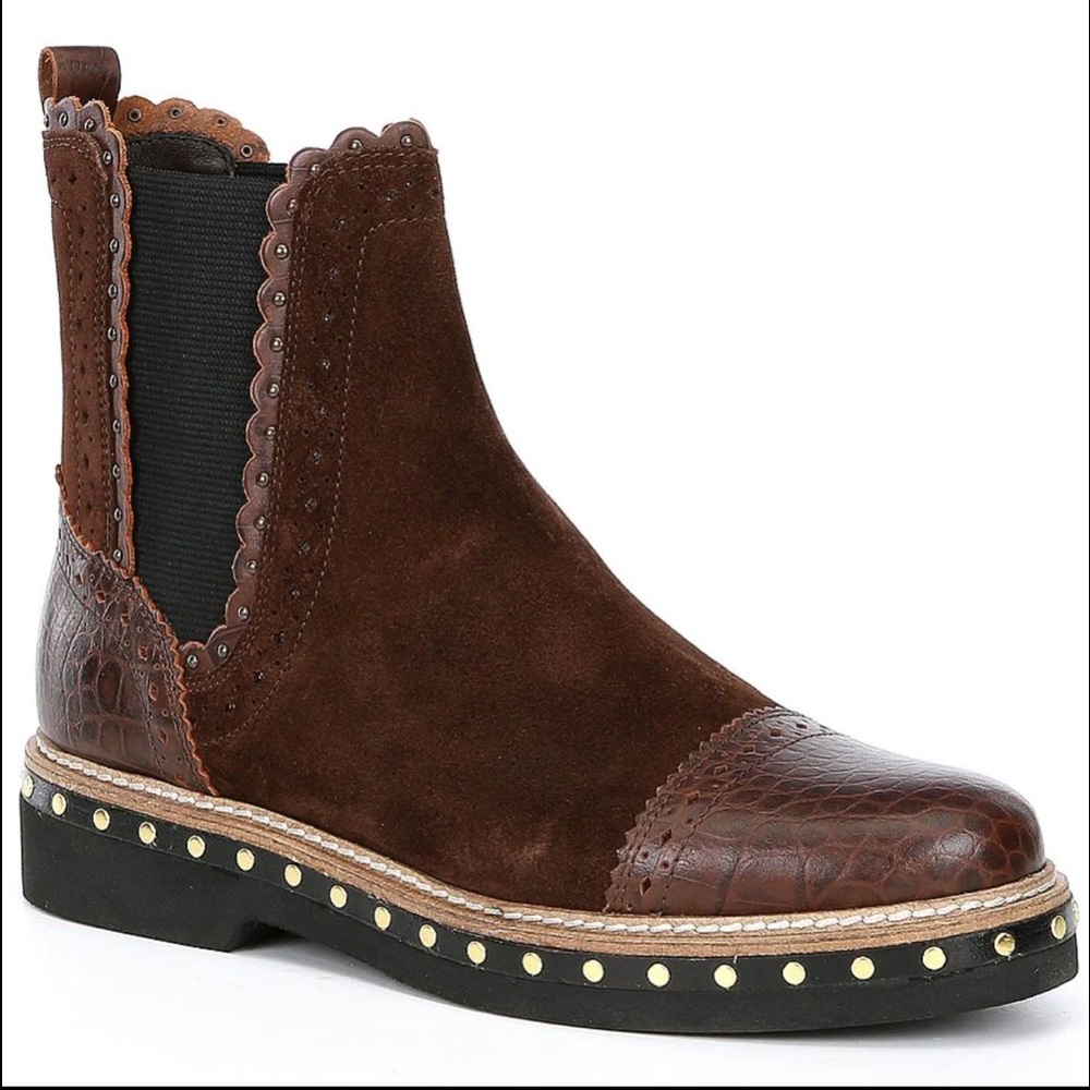 Free People
Atlas Suede Croco Printed Cap Toe Studded Chelsea Booties size 38